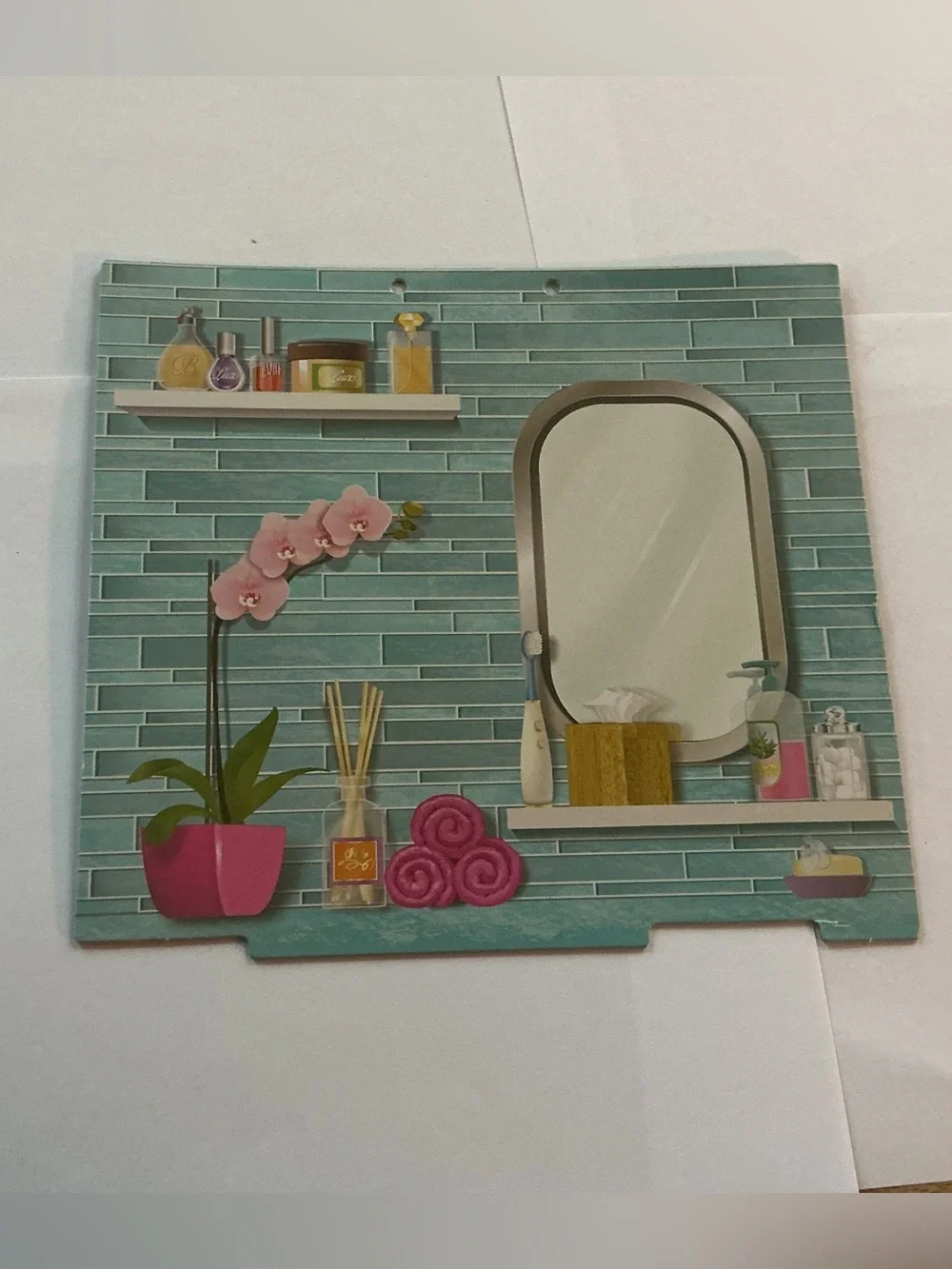 Bathroom cardboard wall for Barbie’s Dream House 2018
